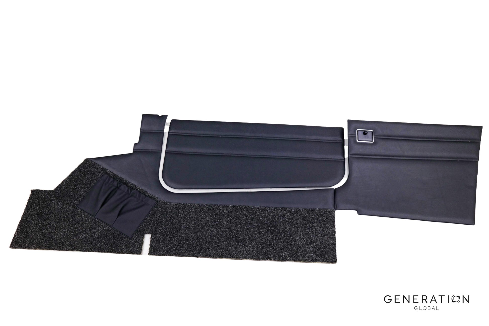 Complete Piper PA-28-140 sidewall trim panel set including door panel, side panels and upholstered armrests.