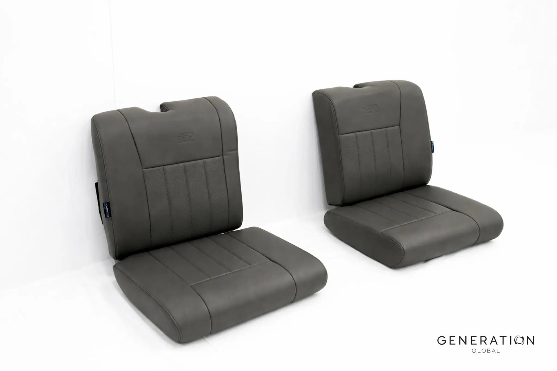 Set of 2 Generation I forward seat assemblies (LH and RH) for MD/Hughes 500E with aviation leather and composite backing.