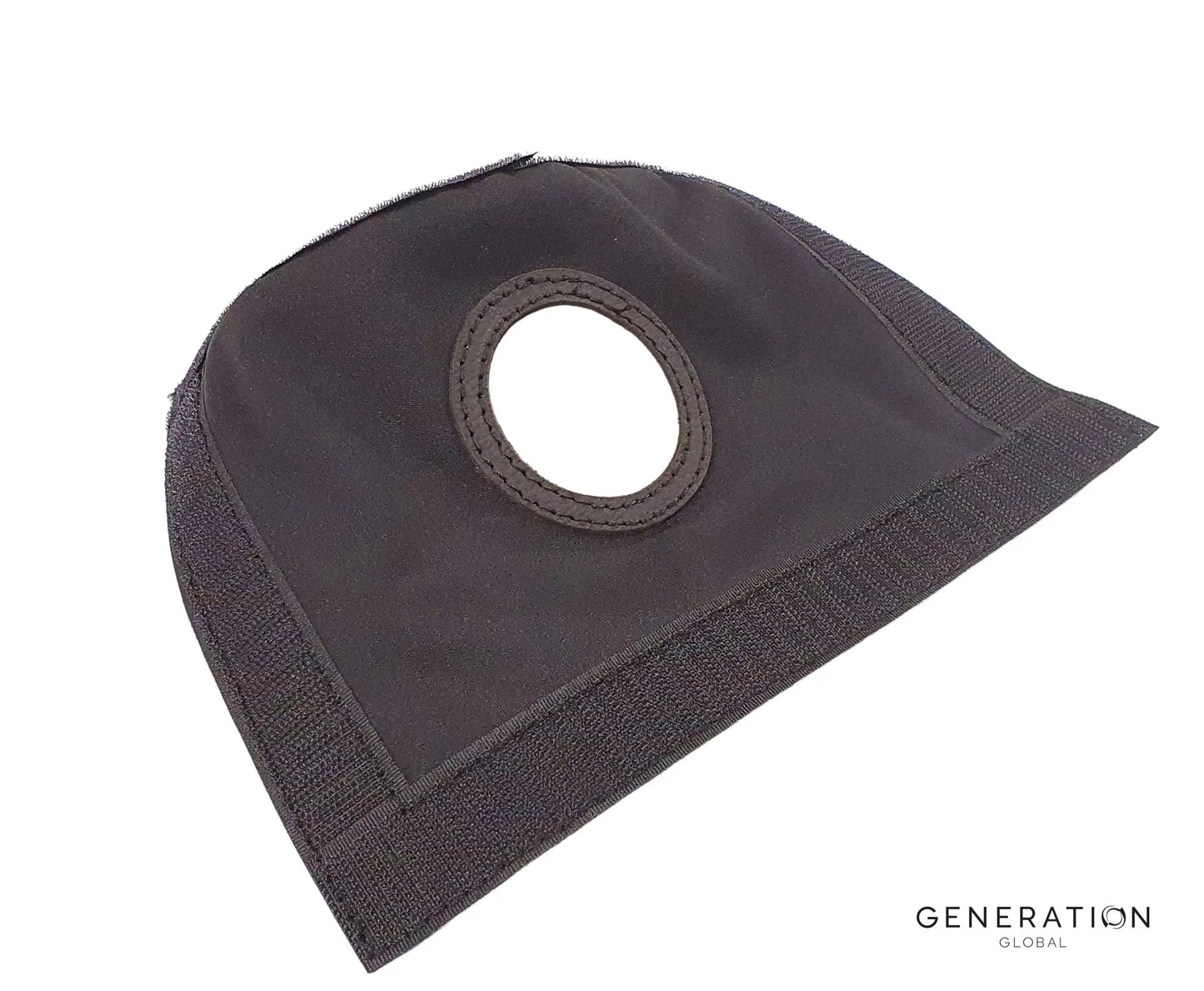 Co‑pilot cyclic boot for MD/Hughes 369 and 500 helicopters, black stretch fabric with ABS surround and reinforced leather holes.
