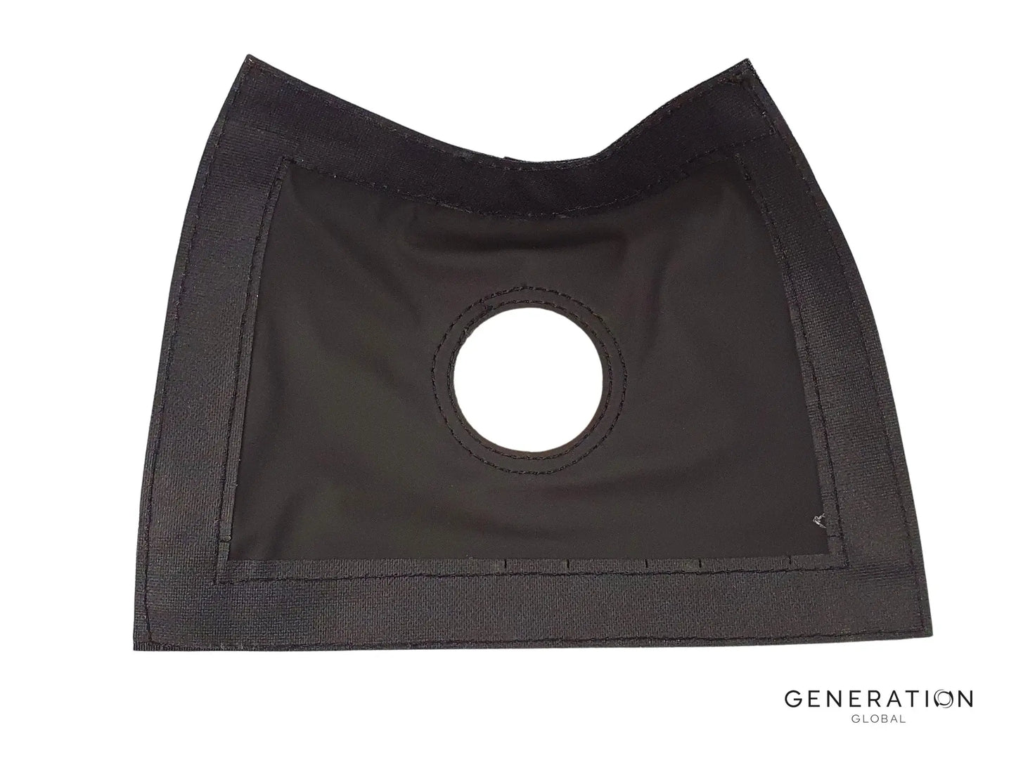 Co‑pilot cyclic boot for MD/Hughes 369 and 500 helicopters, black stretch fabric with ABS surround and reinforced leather holes.