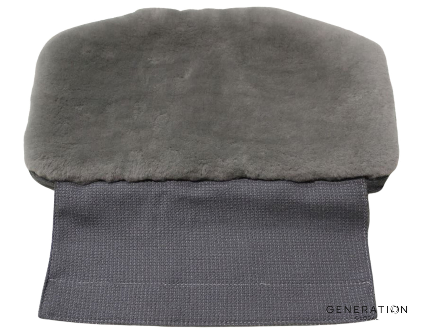 Grey sheepskin seat back cover for Bombardier Q400 Captain/First Officer seat – OEM Goodrich aviation part.