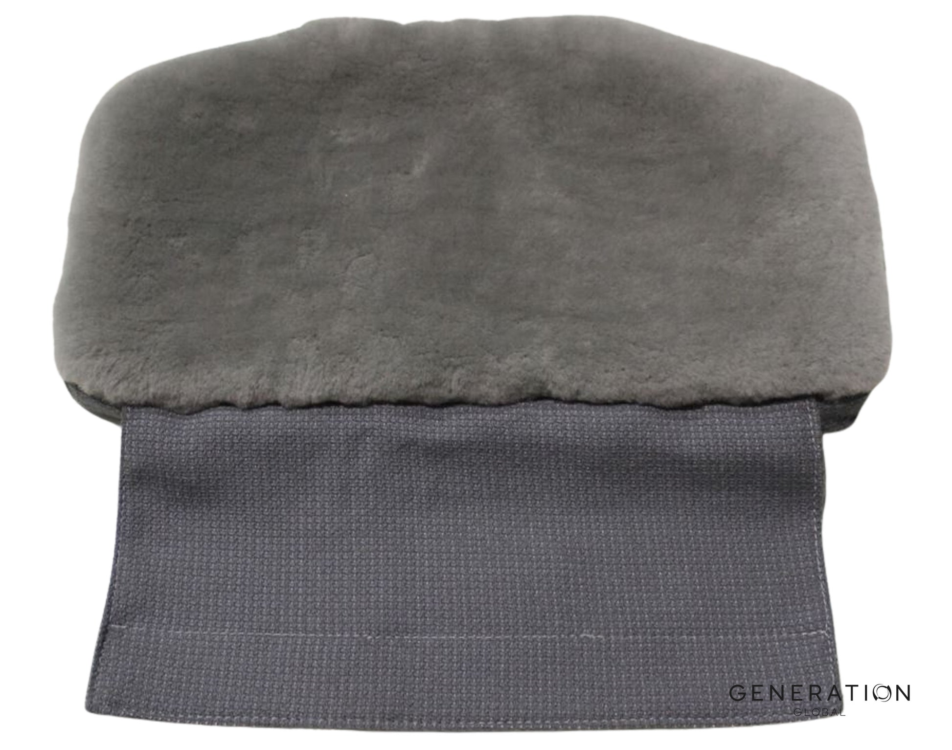 Grey sheepskin seat back cover for Bombardier Q400 Captain/First Officer seat – OEM Goodrich aviation part.